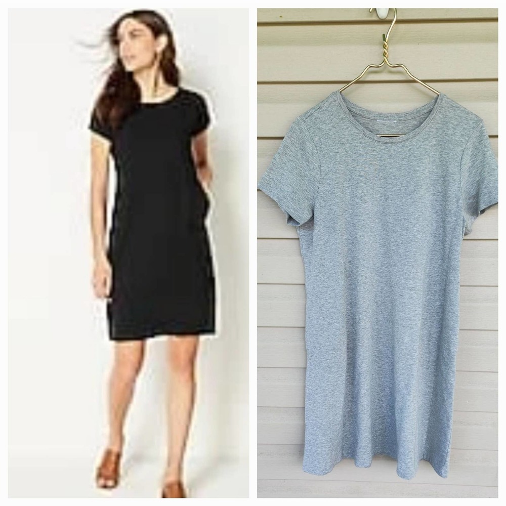 J. Jill Wearever Perfect Relaxed‎ 2 Pocket Jersey T Shirt Dress Modal Blend Grey